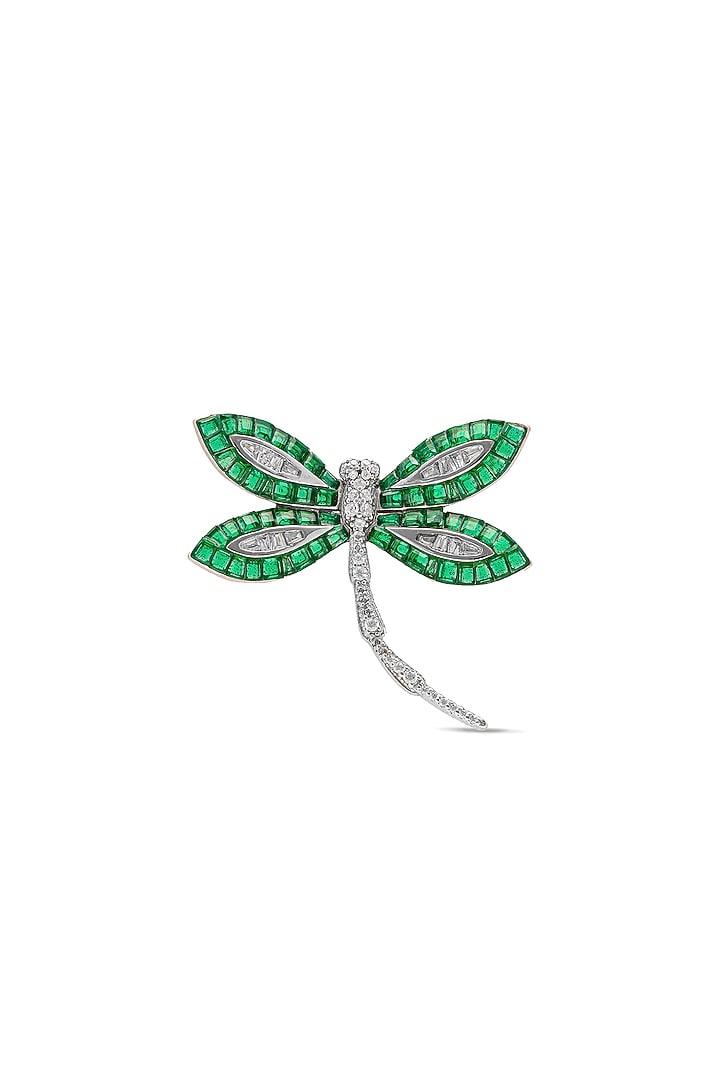 White Rhodium Finish Emerald Spinel Stone Dragonfly Ring In Sterling Silver by MISS JO at Pernia's Pop Up Shop