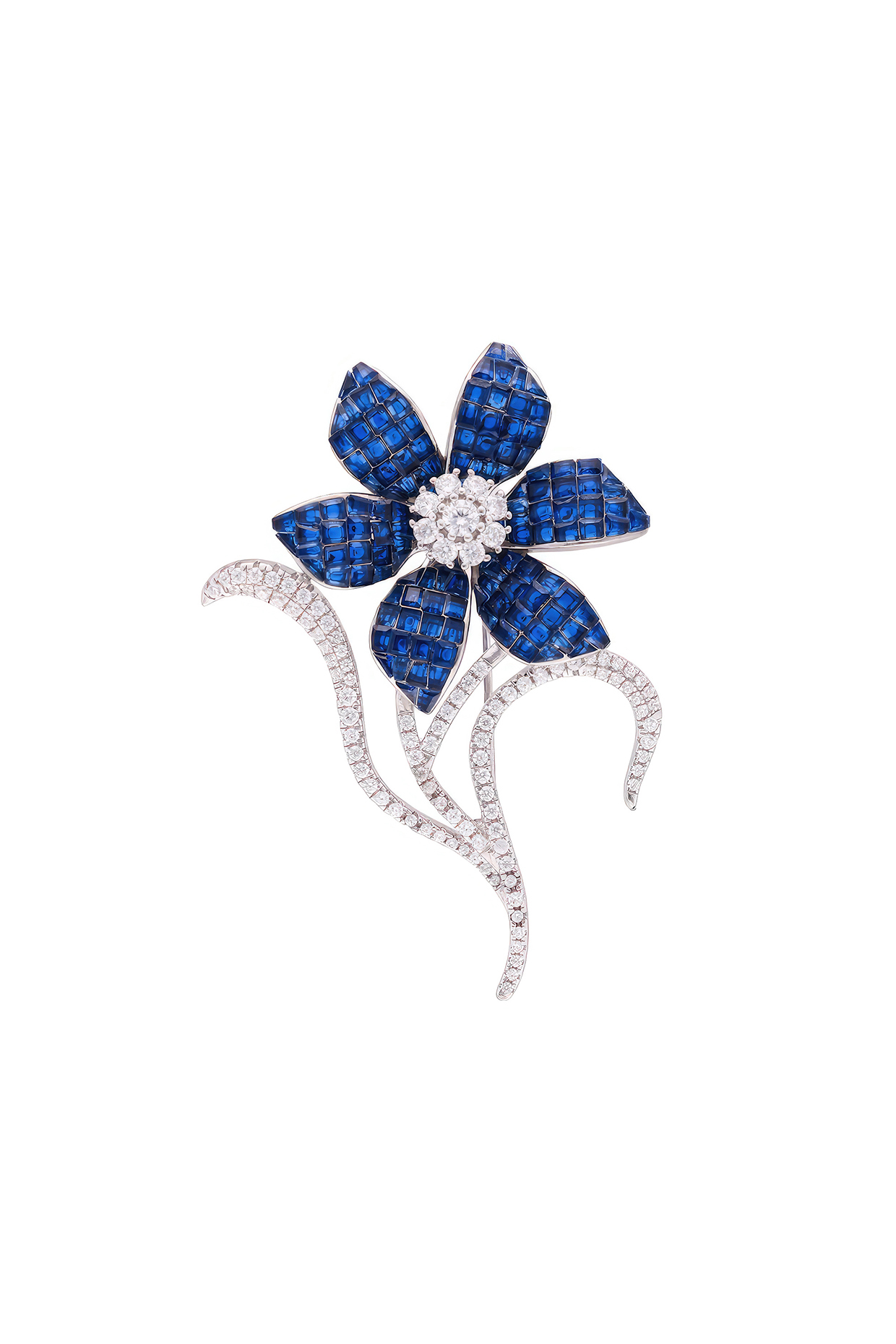 White Rhodium Finish CZ Celestial Petal Brooch In Sterling silver by MISS JO at Pernia's Pop Up Shop
