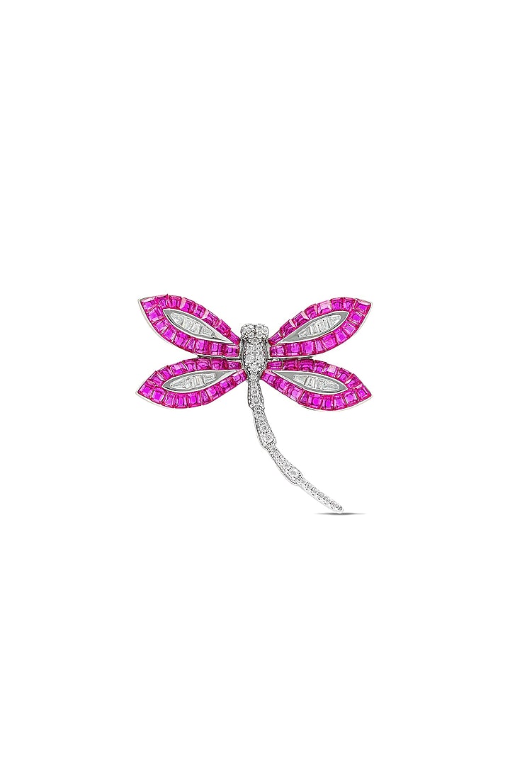 White Rhodium Finish Ruby Spinel Stone Dragonfly Ring In Sterling Silver by MISS JO at Pernia's Pop Up Shop