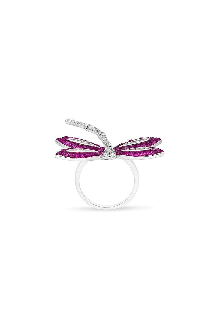 White Rhodium Finish Ruby Spinel Stone Dragonfly Ring In Sterling Silver by MISS JO at Pernia's Pop Up Shop