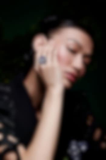 White Rhodium Finish Zircon & Sapphire Spinel Stone Floral Ring In Sterling Silver by MISS JO at Pernia's Pop Up Shop