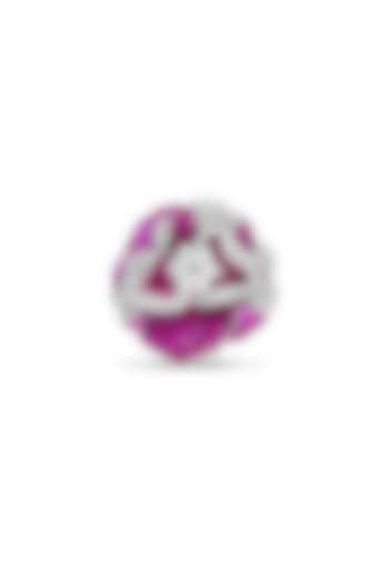 White Rhodium Finish Zircon & Ruby Stone Floral Ring In Sterling Silver by MISS JO at Pernia's Pop Up Shop