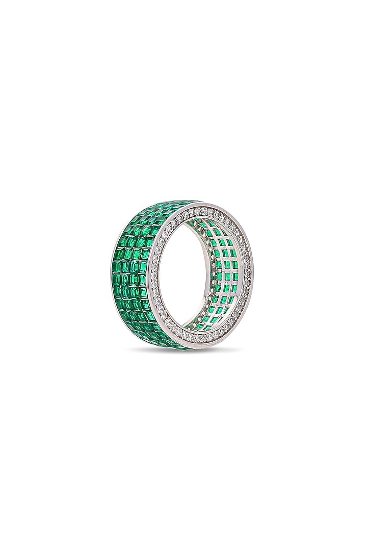 White Rhodium Finish Emerald Stone Woodland Wonder Ring In Sterling Silver by MISS JO at Pernia's Pop Up Shop