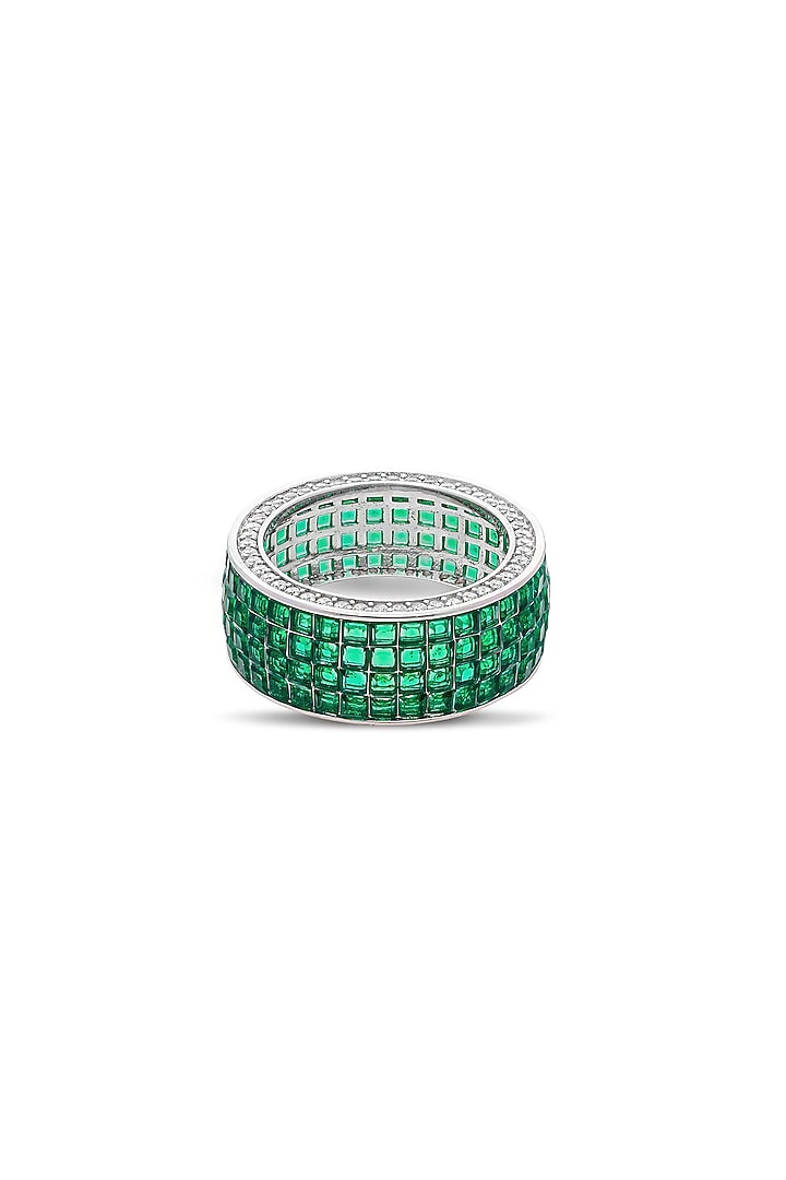 White Rhodium Finish Emerald Stone Woodland Wonder Ring In Sterling Silver by MISS JO at Pernia's Pop Up Shop