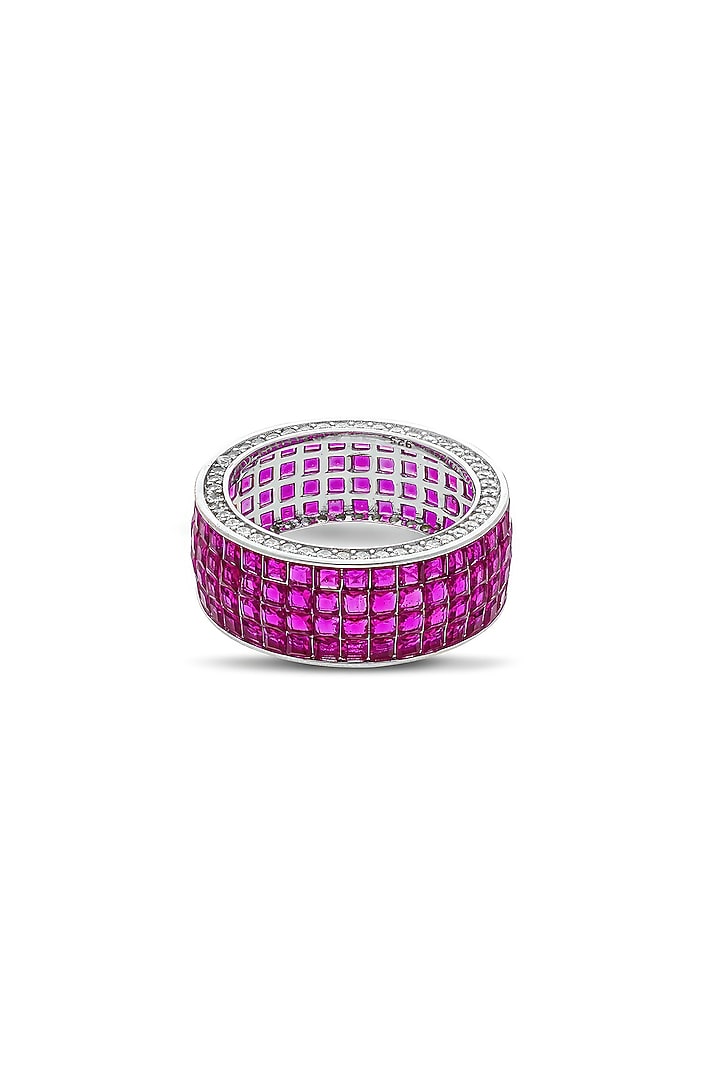 White Rhodium Finish Ruby Stone Woodland Wonder Ring In Sterling Silver by MISS JO at Pernia's Pop Up Shop