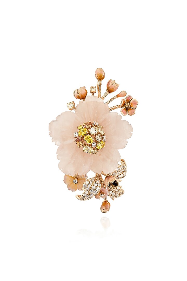 Rose Gold Finish Cubic Zirconia & Pink Onyx Brooch In Sterling Silver by MISS JO at Pernia's Pop Up Shop