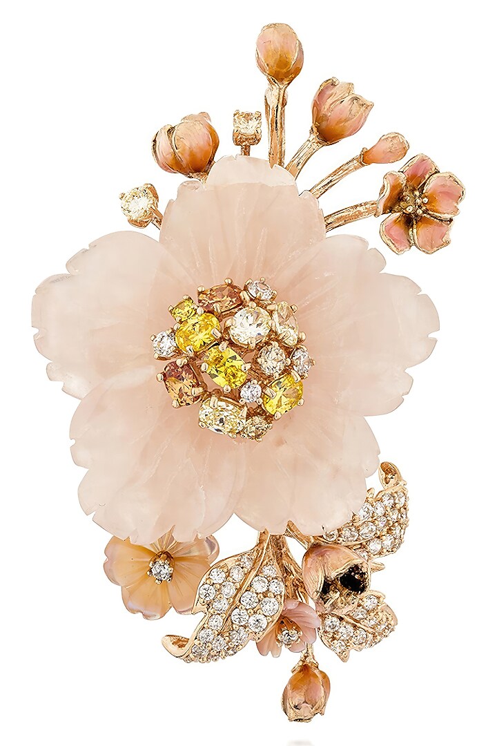 Rose Gold Finish Cubic Zirconia & Pink Onyx Brooch In Sterling Silver by MISS JO at Pernia's Pop Up Shop