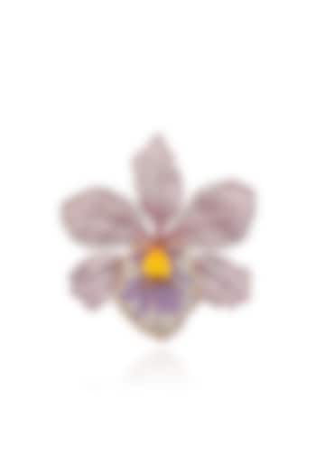 White Rhodium Finish Purple Cubic Zirconia Floral Brooch In Sterling Silver by MISS JO at Pernia's Pop Up Shop