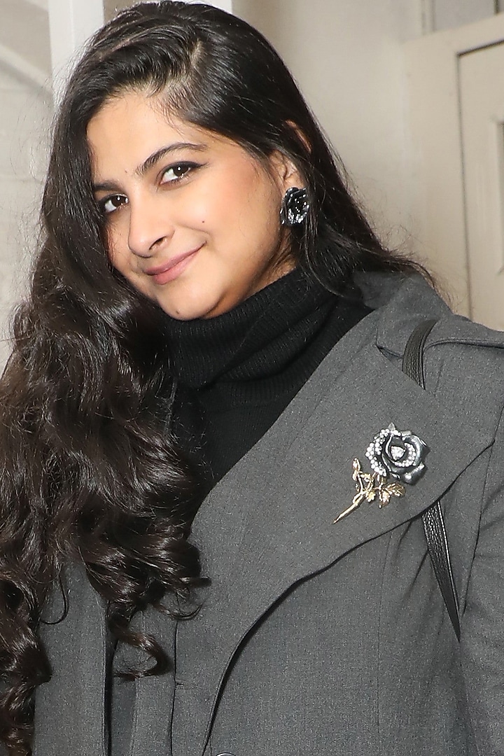 Gold Finish Black Cubic Zirconia Floral Brooch In Sterling Silver by MISS JO at Pernia's Pop Up Shop