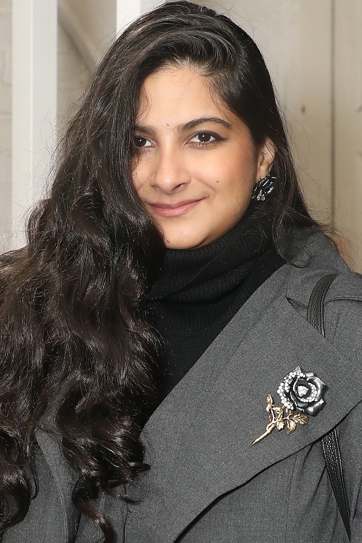 Gold Finish Black Cubic Zirconia Floral Brooch In Sterling Silver by MISS JO at Pernia's Pop Up Shop