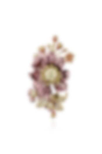 Gold Finish Pink Cubic Zirconia Floral Brooch In Sterling Silver by MISS JO at Pernia's Pop Up Shop