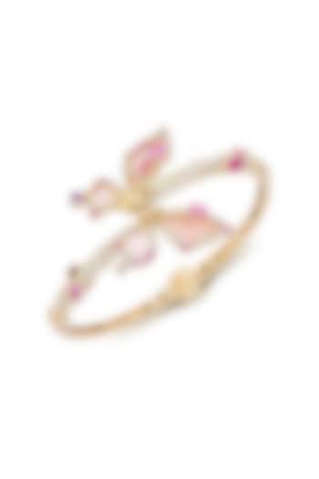 Gold Finish Pink Cubic Zirconia Cuff Bracelet In Sterling Silver by MISS JO at Pernia's Pop Up Shop