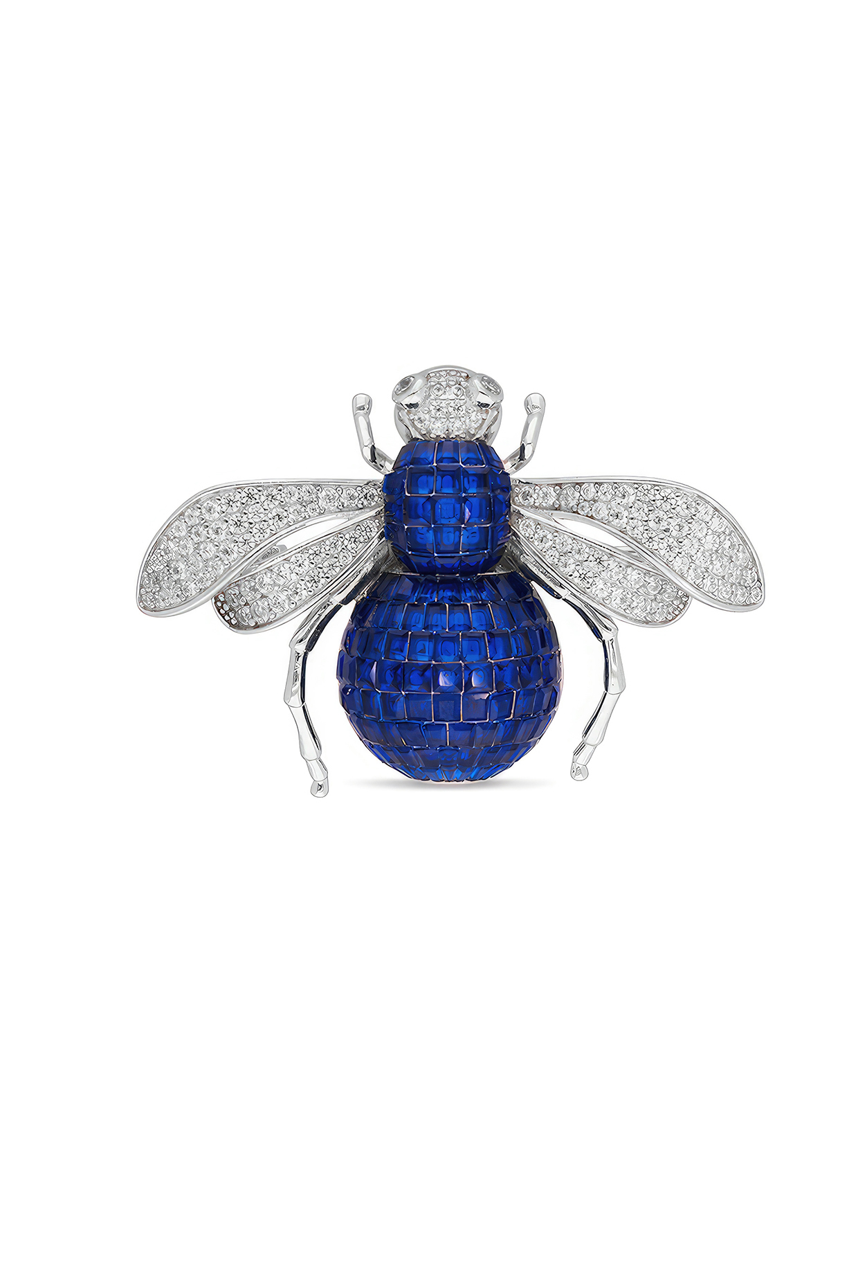 White Rhodium Finish Sapphire Blue Spinel Stone Bee Brooch In Sterling silver by MISS JO at Pernia's Pop Up Shop