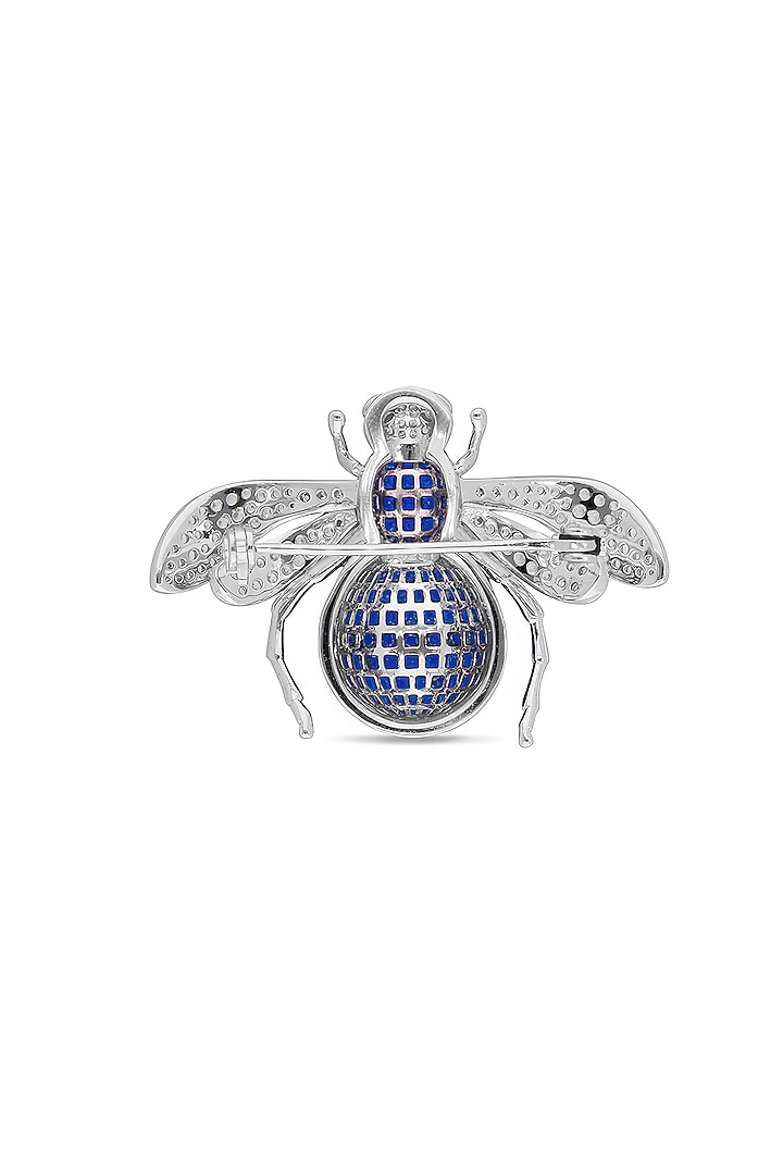 White Rhodium Finish Sapphire Blue Spinel Stone Bee Brooch In Sterling silver by MISS JO at Pernia's Pop Up Shop