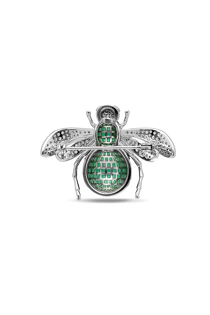 White Rhodium Finish Emerald Green Spinel Stone Bee Brooch In Sterling silver by MISS JO at Pernia's Pop Up Shop