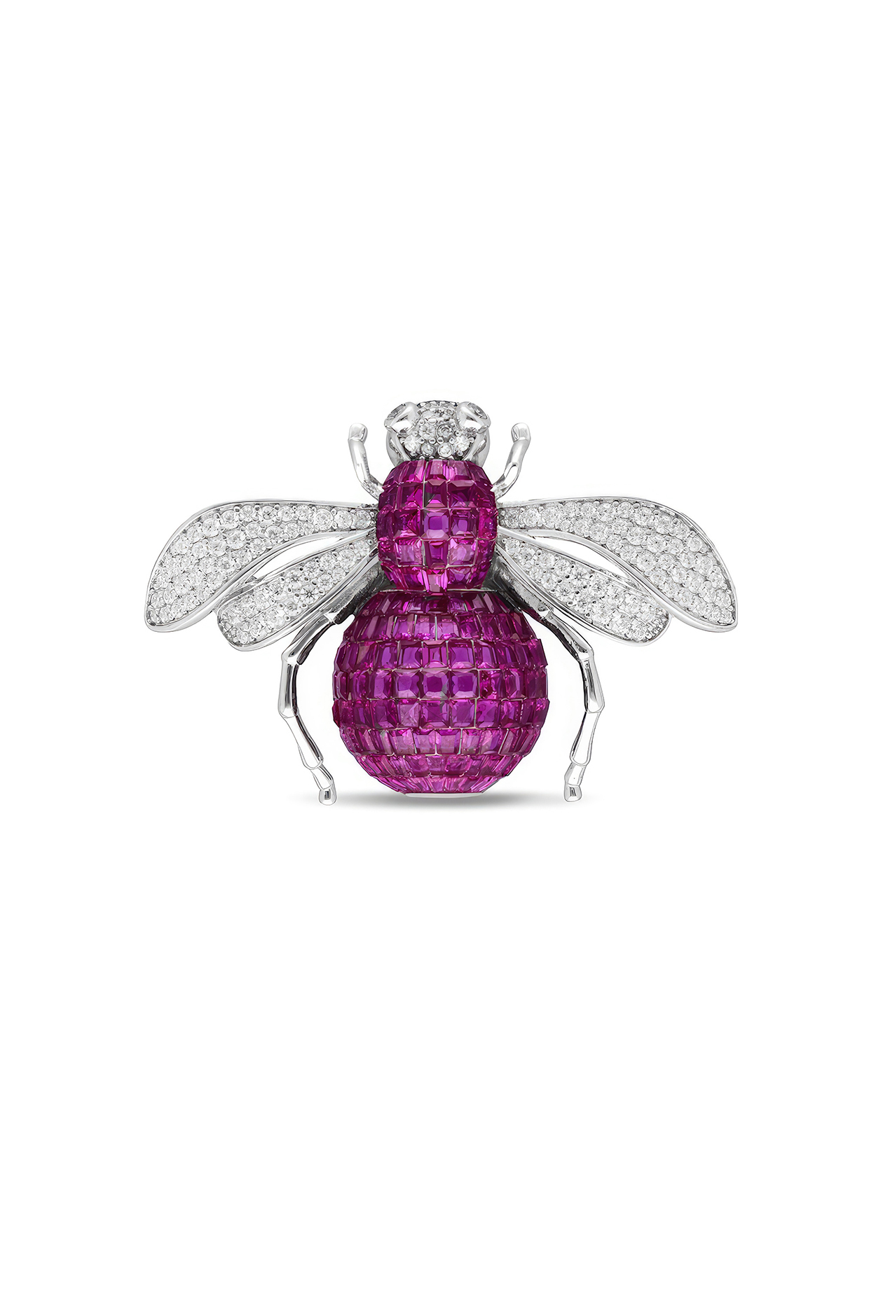 White Rhodium Finish Ruby Spinel Stone Bee Brooch In Sterling silver by MISS JO at Pernia's Pop Up Shop