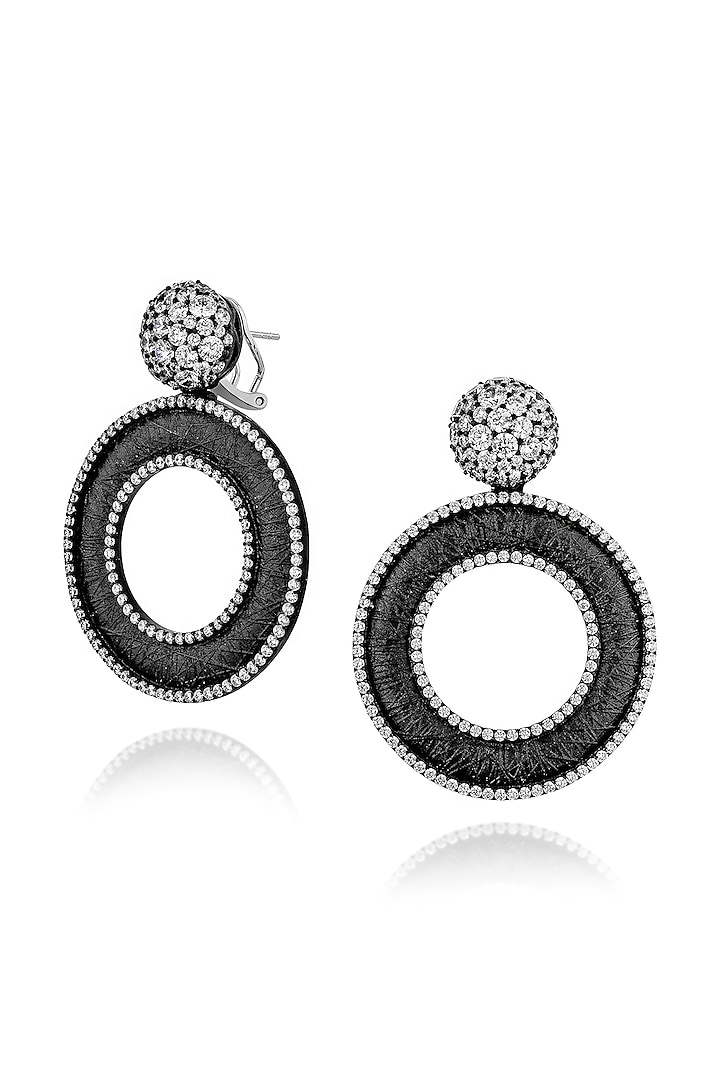 White Rhodium Finish Cubic Zirconia & White Stone Dangler Earrings In Sterling Silver by MISS JO at Pernia's Pop Up Shop
