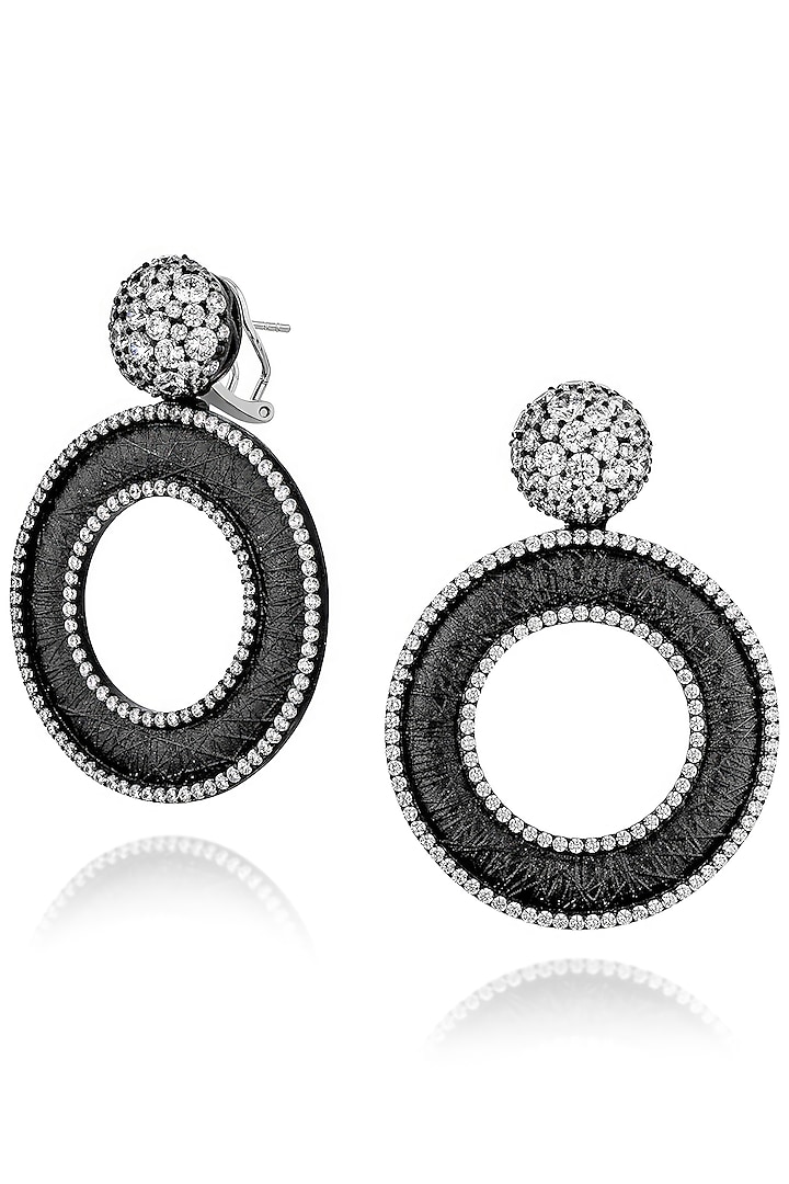 White Rhodium Finish Cubic Zirconia & White Stone Dangler Earrings In Sterling Silver by MISS JO at Pernia's Pop Up Shop