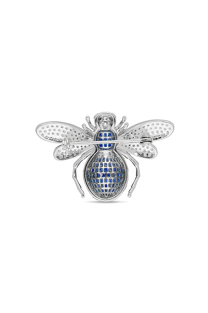 White Rhodium Finish Sapphire Blue Spinel Stone Honey Bee Brooch In Sterling silver by MISS JO at Pernia's Pop Up Shop