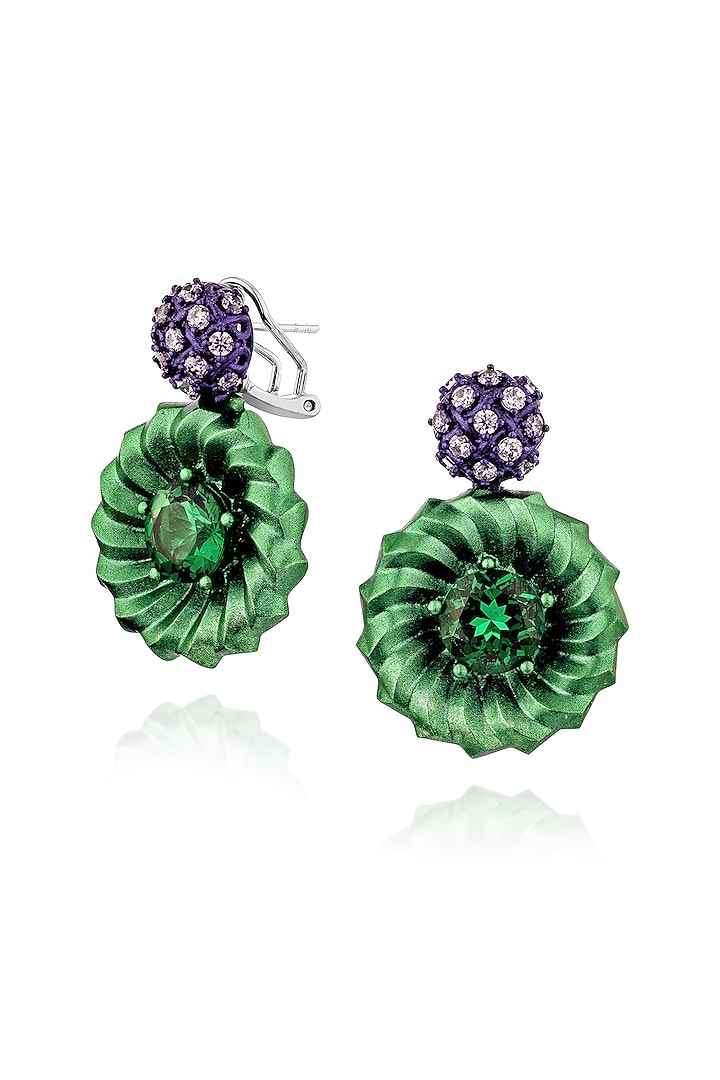 White Rhodium Finish Cubic Zirconia & Purple Stone Dangler Earrings In Sterling Silver by MISS JO at Pernia's Pop Up Shop