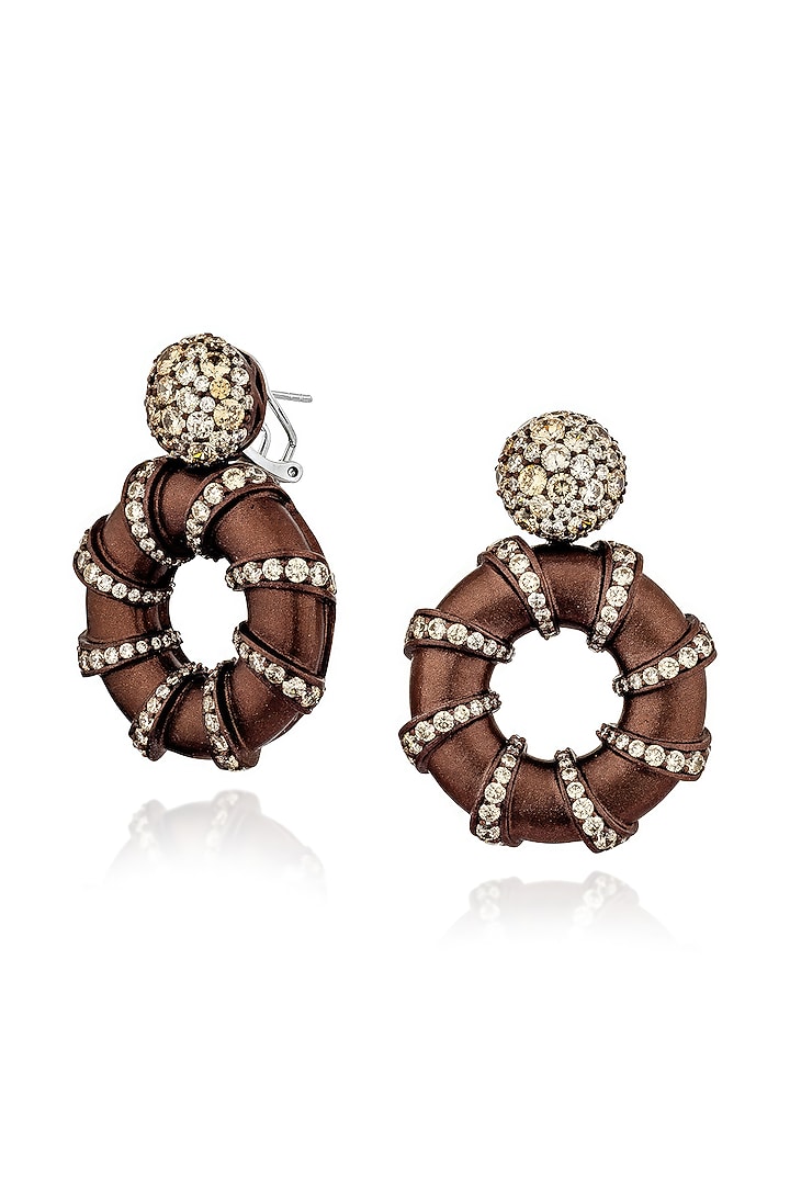 White Rhodium Finish Cubic Zirconia & Champagne Stone Hoop Earrings In Sterling Silver by MISS JO at Pernia's Pop Up Shop