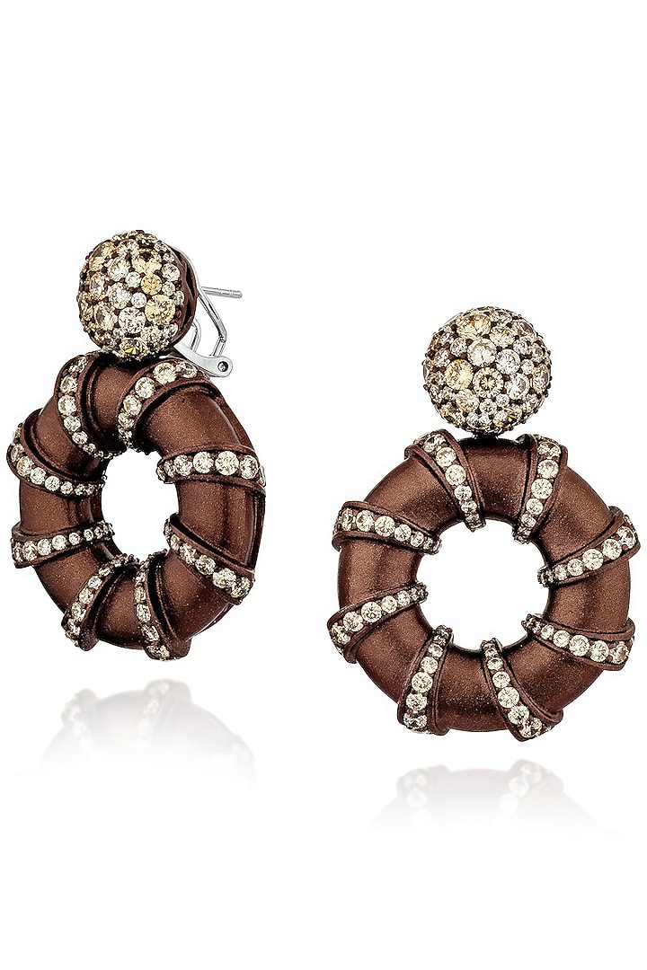 White Rhodium Finish Cubic Zirconia & Champagne Stone Hoop Earrings In Sterling Silver by MISS JO at Pernia's Pop Up Shop