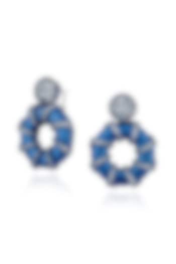 White Rhodium Finish Cubic Zirconia & Blue Topaz Stone Hoop Earrings In Sterling Silver by MISS JO at Pernia's Pop Up Shop