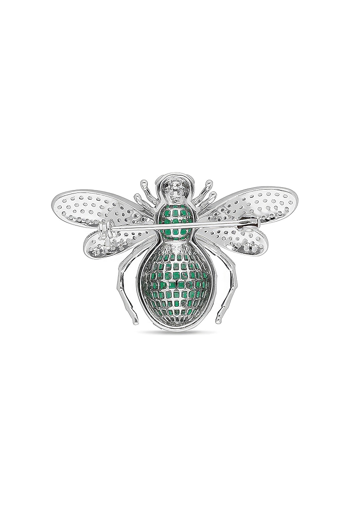 White Rhodium Finish Emerald Green Spinel Stone Honey Bee Brooch In Sterling silver by MISS JO at Pernia's Pop Up Shop