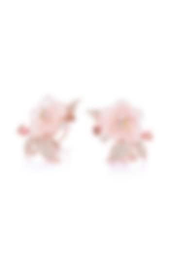 Rose Gold Finish Cubic Zirconia & Pink Onyx Floral Stud Earrings In Sterling Silver by MISS JO at Pernia's Pop Up Shop