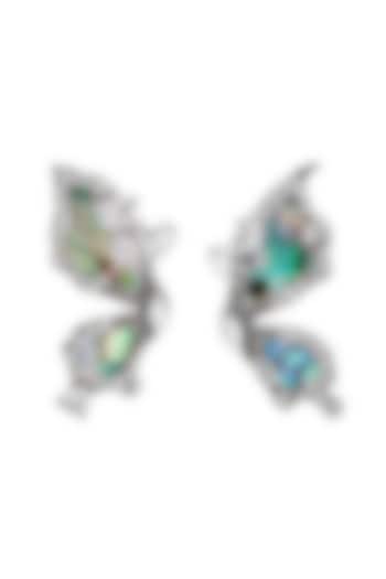 White Rhodium Finish Cubic Zirconia & Abalone Shell Butterfly Earrings In Sterling Silver by MISS JO at Pernia's Pop Up Shop