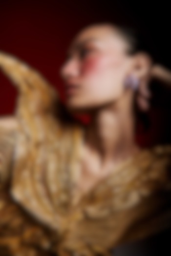 White Rhodium Finish Cubic Zirconia & Purple Stone Floral Stud Earrings In Sterling Silver by MISS JO at Pernia's Pop Up Shop