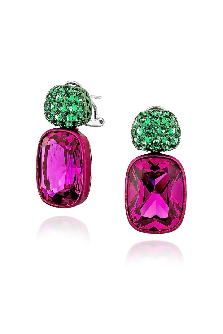 White Rhodium Finish Purple Semi-precious Stone Drop Earrings In Sterling Silver by MISS JO at Pernia's Pop Up Shop