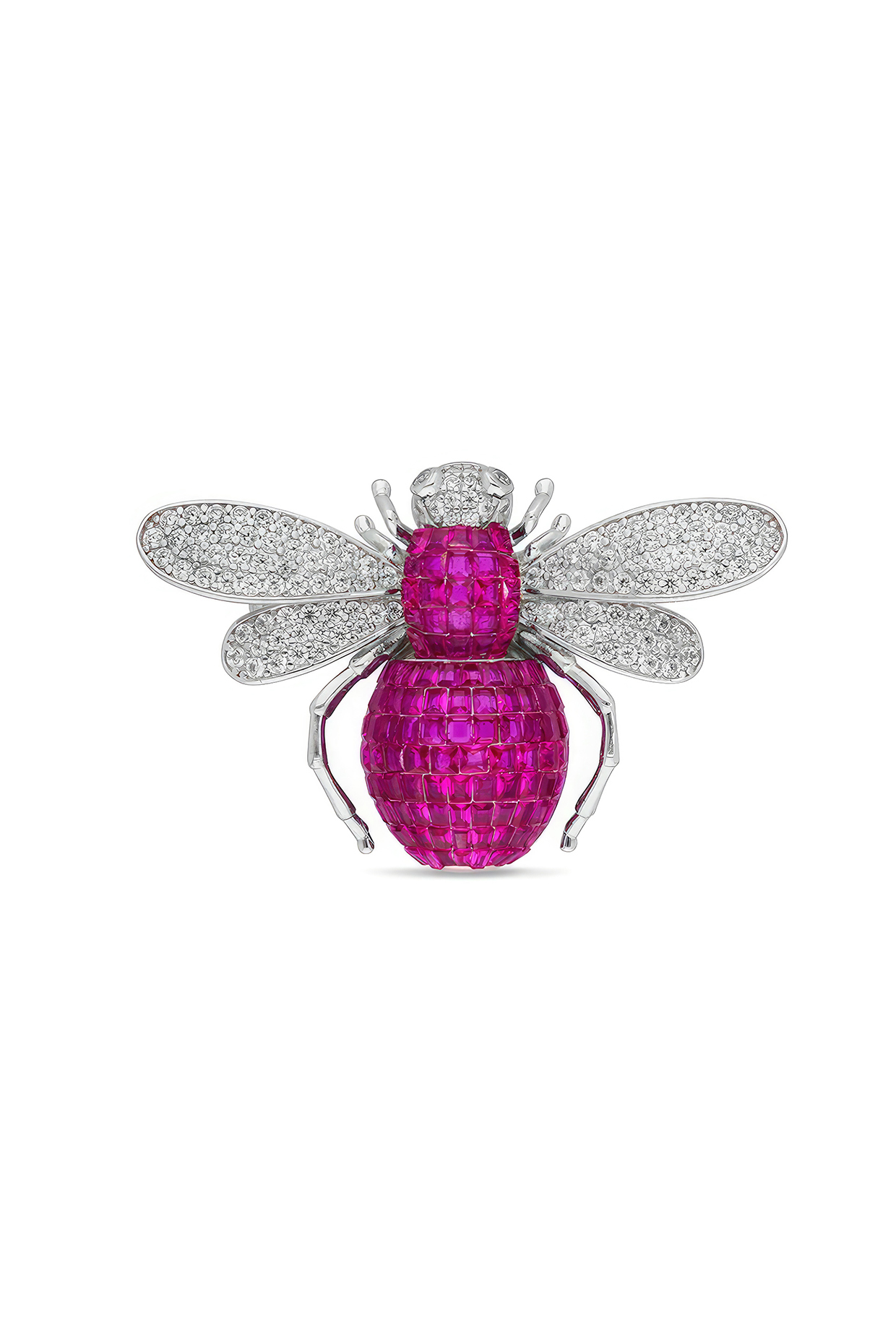 White Rhodium Finish Ruby Spinel Stone Honey Bee Brooch In Sterling silver by MISS JO at Pernia's Pop Up Shop