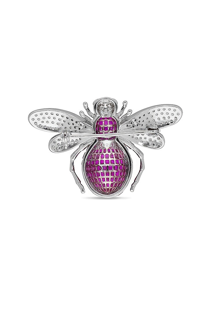White Rhodium Finish Ruby Spinel Stone Honey Bee Brooch In Sterling silver by MISS JO at Pernia's Pop Up Shop