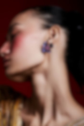 White Rhodium Finish Cubic Zirconia & Purple Stone Floral Stud Earrings In Sterling Silver by MISS JO at Pernia's Pop Up Shop