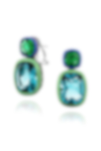 White Rhodium Finish Green Semi-precious Stone Drop Earrings In Sterling Silver by MISS JO at Pernia's Pop Up Shop