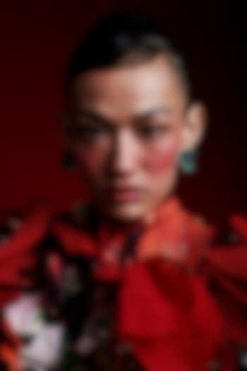 White Rhodium Finish Cubic Zirconia & Green Stone Floral Stud Earrings In Sterling Silver by MISS JO at Pernia's Pop Up Shop