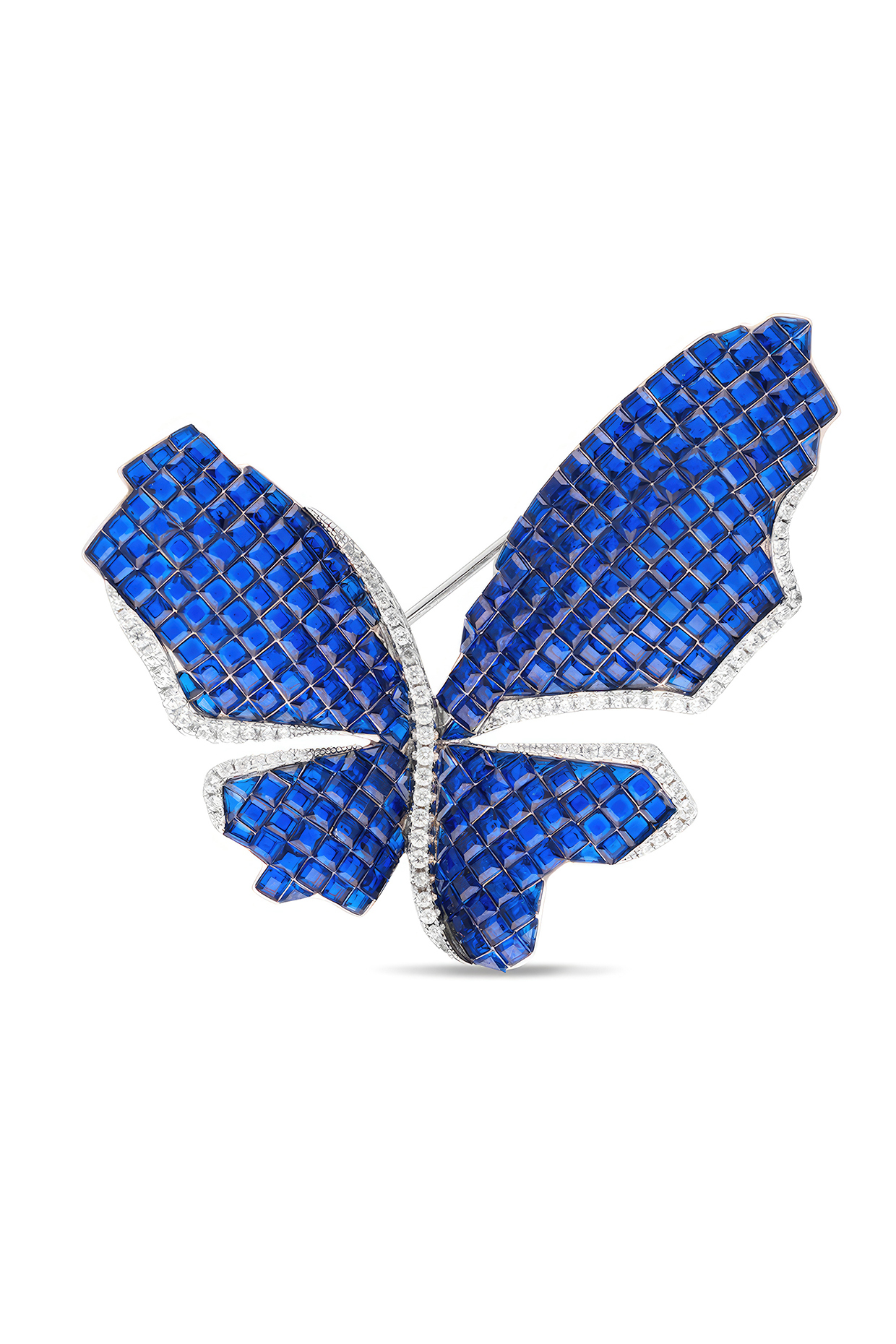 White Rhodium Finish Sapphire Blue Spinel Stone Butterfly Brooch In Sterling silver by MISS JO at Pernia's Pop Up Shop