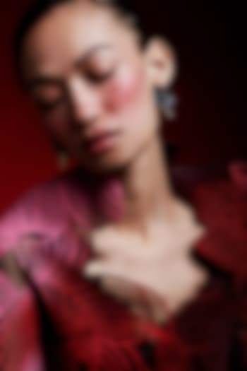 Gold Finish Cubic Zirconia & White Stone Enameled Stud Earrings In Sterling Silver by MISS JO at Pernia's Pop Up Shop