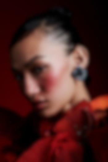 Gold Finish Cubic Zirconia & Black Stone Floral Stud Earrings In Sterling Silver by MISS JO at Pernia's Pop Up Shop