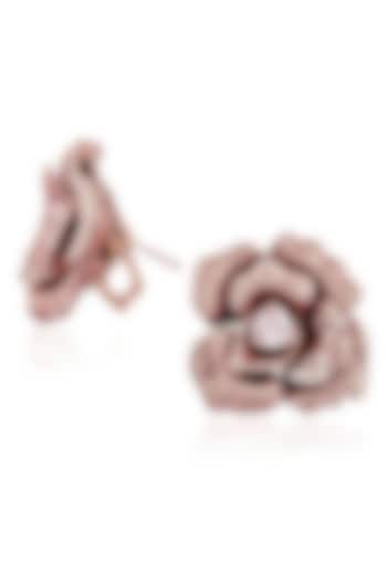 Rose Gold Finish Cubic Zirconia & Pink Stone Floral Stud Earrings In Sterling Silver by MISS JO at Pernia's Pop Up Shop