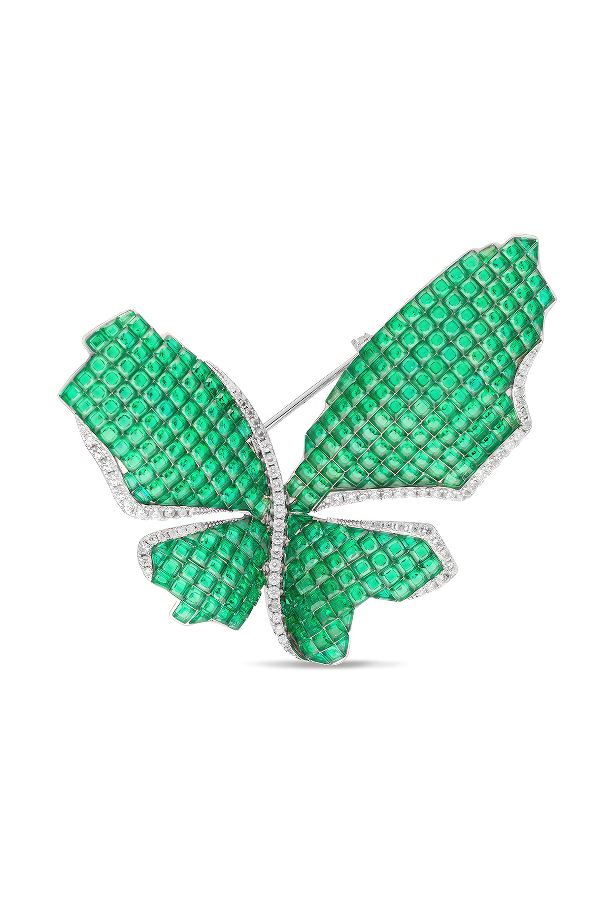 White Rhodium Finish Emerald Green Spinel Stone Butterfly Brooch In Sterling silver by MISS JO at Pernia's Pop Up Shop