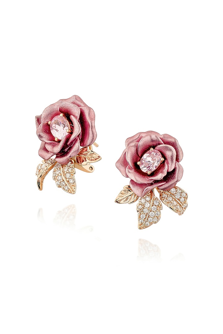 Rose Gold Finish Cubic Zirconia & Pink Stone Floral Stud Earrings In Sterling Silver by MISS JO at Pernia's Pop Up Shop