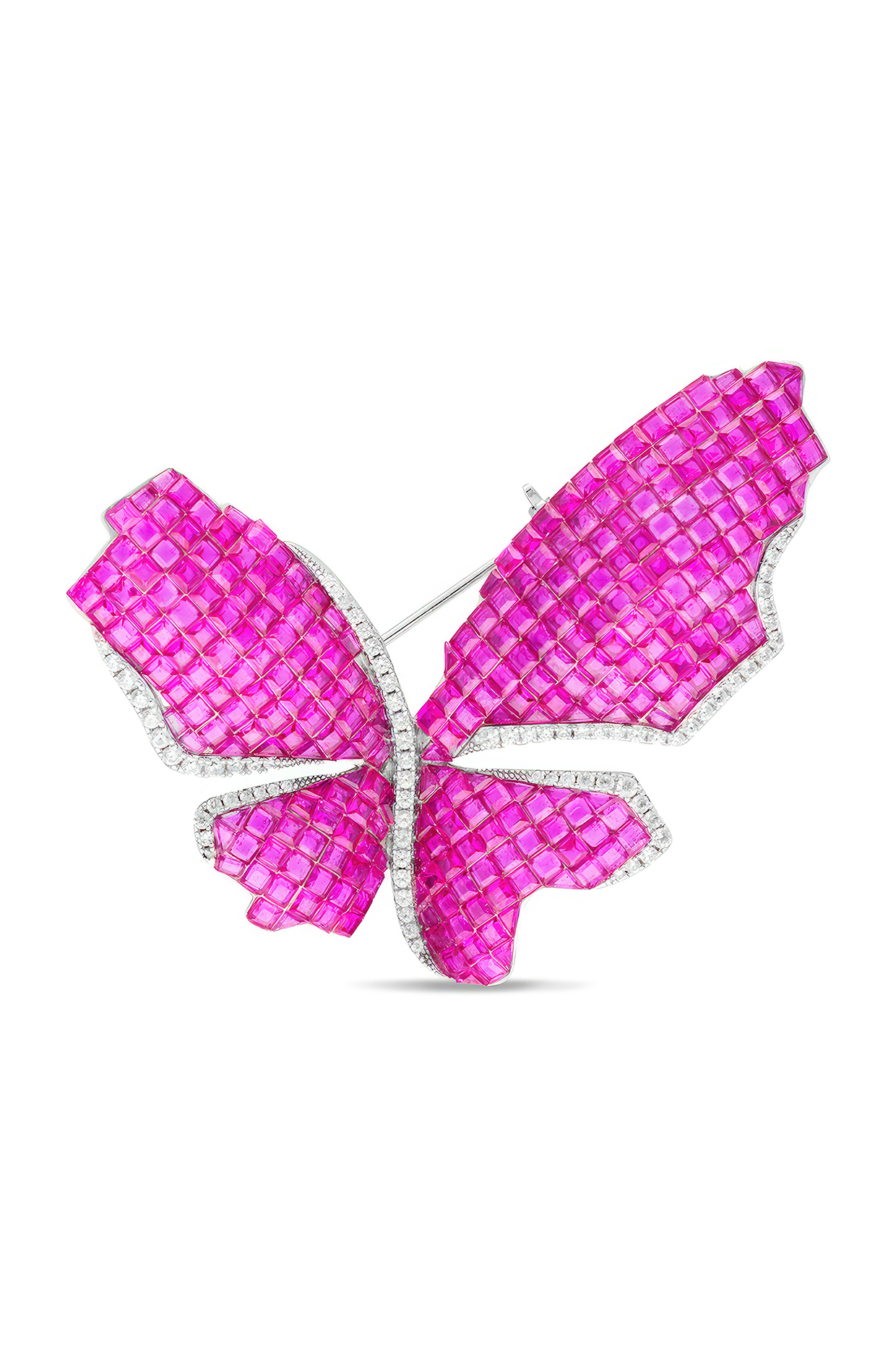 White Rhodium Finish Ruby Spinel Stone Butterfly Brooch In Sterling silver by MISS JO at Pernia's Pop Up Shop