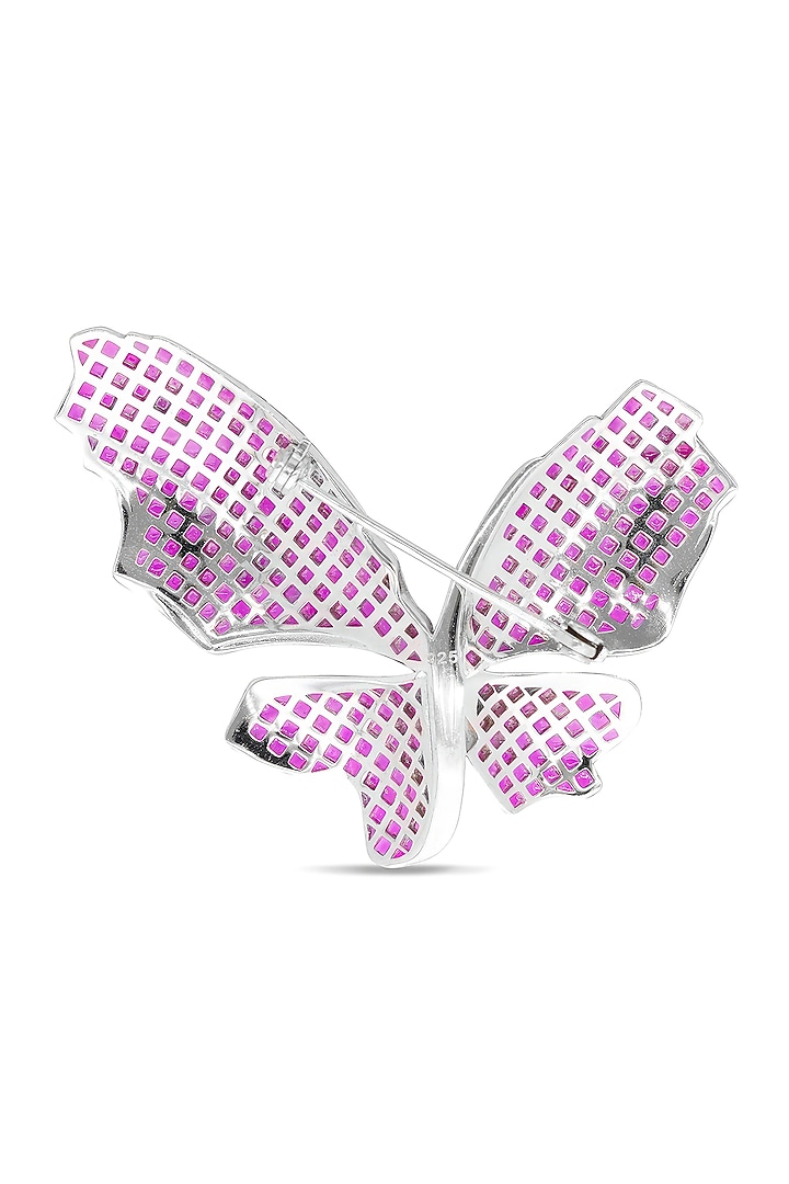 White Rhodium Finish Ruby Spinel Stone Butterfly Brooch In Sterling silver by MISS JO at Pernia's Pop Up Shop