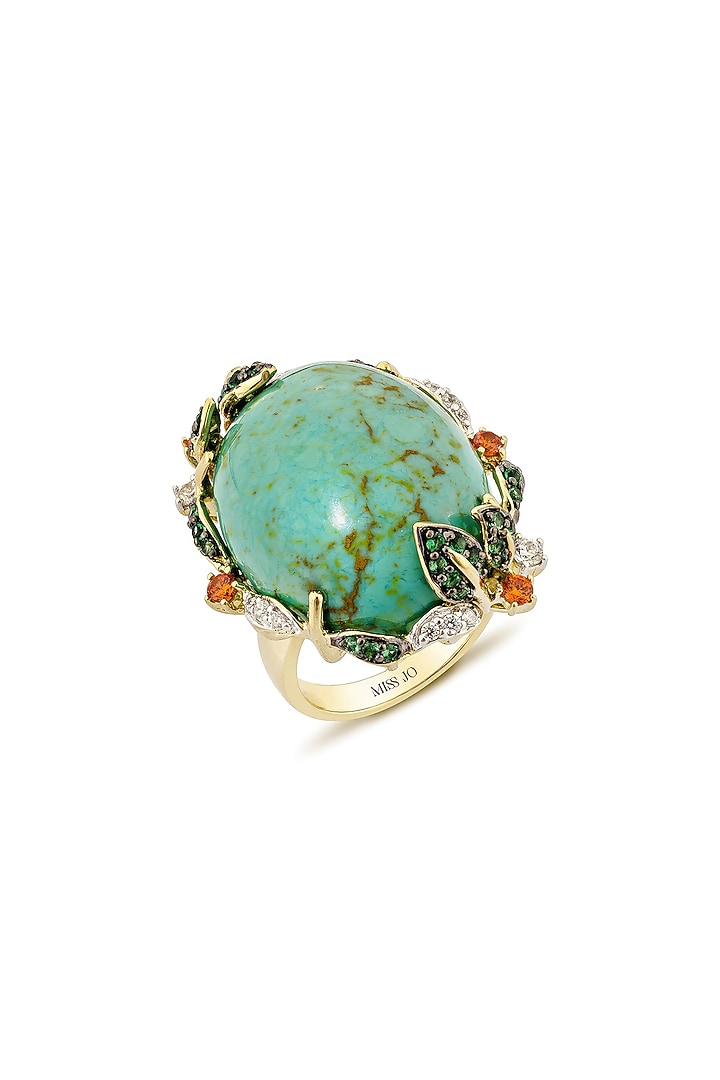 White Rhodium Finish Cubic Zirconia Crystal & Turquoise Stone Ring In Sterling Silver by MISS JO at Pernia's Pop Up Shop