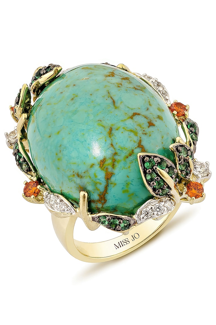 White Rhodium Finish Cubic Zirconia Crystal & Turquoise Stone Ring In Sterling Silver by MISS JO at Pernia's Pop Up Shop
