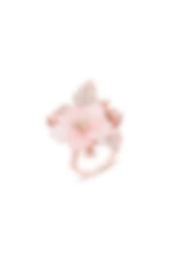 Rose Gold Finish Cubic Zirconia & Rose Quartz Stone Floral Ring In Sterling Silver by MISS JO at Pernia's Pop Up Shop