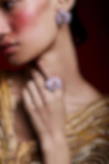 Rose Gold Finish Cubic Zirconia & Blush Pink Stone Floral Ring In Sterling Silver by MISS JO at Pernia's Pop Up Shop