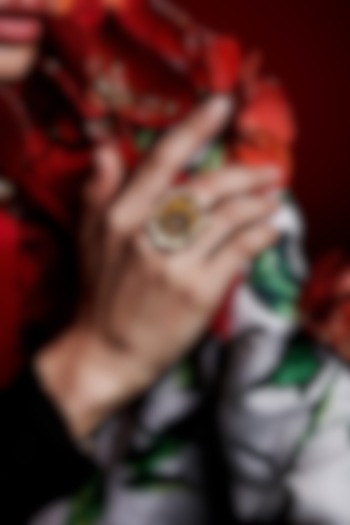 Gold Finish Cubic Zirconia & Champagne Stone Floral Ring In Sterling Silver by MISS JO at Pernia's Pop Up Shop